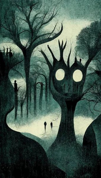 Haunted Forest Creepy Landscape Illustration Fantasy Halloween Forest Background Cartoon — Zdjęcie stockowe