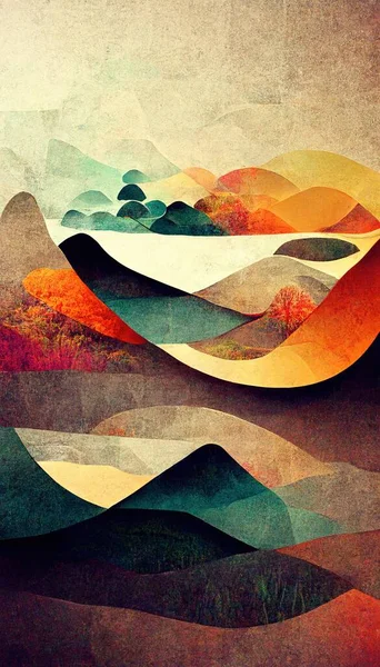 Colorful Abstract Mixed Media Grunge Landscape Background Different Creative Textures — 스톡 사진