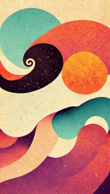 Groovy psychedelic abstract wavy decorative funky background. Hippie trendy design. Backdrop for trippy surreal designs. Digital art.