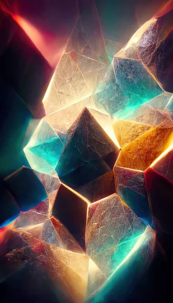 Realistic Colorful Shiny Glowing Magic Crystals Abstract Background Beautiful Fantasy — ストック写真