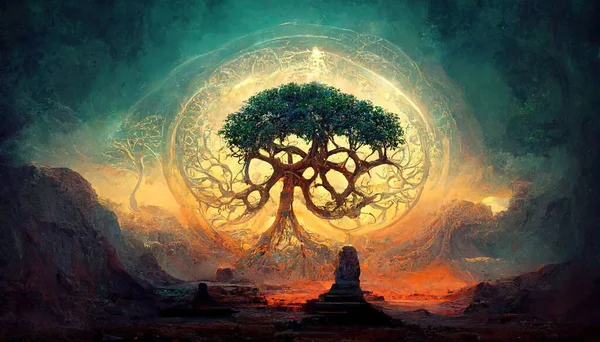 Beautiful Illustration Magic Tree Life Sacred Symbol Personal Individuality Prosperity — 스톡 사진