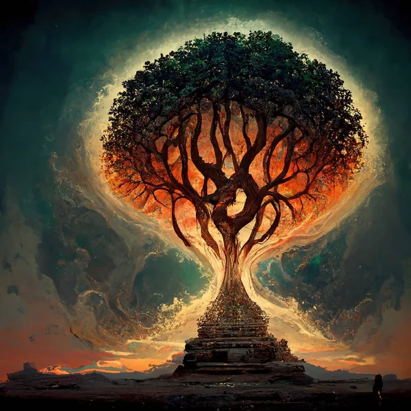 Beautiful illustration of magic tree of life, sacred symbol. Personal individuality, prosperity and growth concept. Digital art.