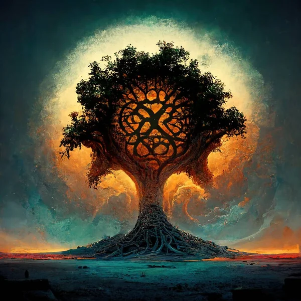 Beautiful illustration of magic tree of life, sacred symbol. Personal individuality, prosperity and growth concept. Digital art.