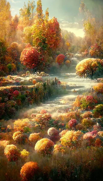 Autumn Landscape Bright Autumn Trees Idyllic Peaceful Amazing Nature Scenery — 스톡 사진