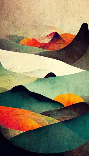 Colorful Abstract Mixed Media Grunge Landscape Background Different Creative Textures — 스톡 사진