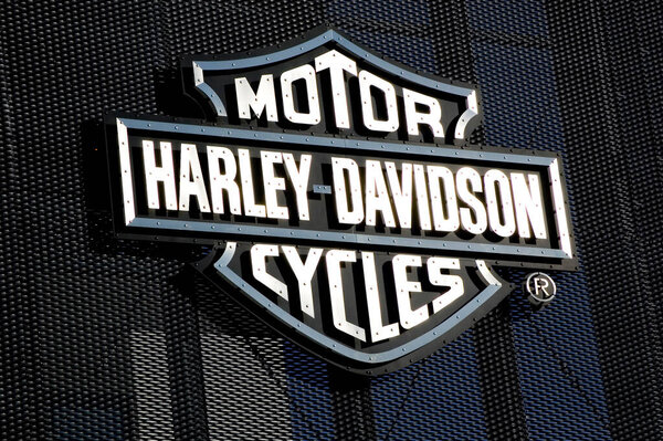 Poznan, Poland - February 13th 2022: Logo outside of Harley-Davidson store.