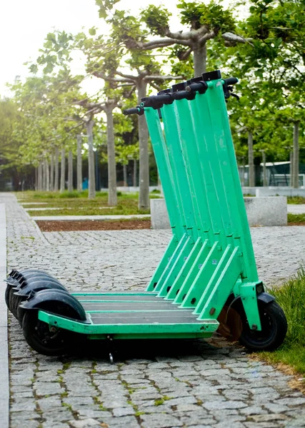 Şehir Parkında Duran Bir Grup Elektrikli Scooter — Stok fotoğraf