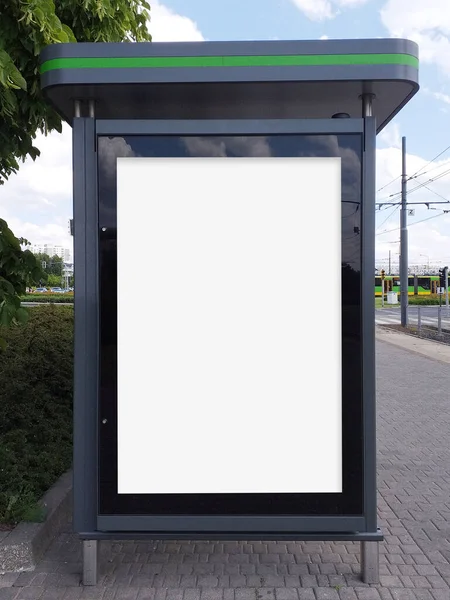 Venkovní Reklamní Billboard Tramvajové Zastávce — Stock fotografie