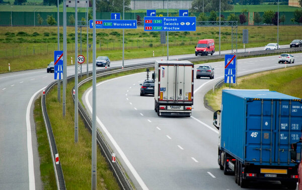 Nagradowice, Poland - June 4th 2022 - Polish S5 expressway with cars and trucks.