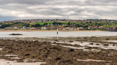 Berwick-Upon-Tweed, İngiltere - 08 Eylül 2018: Northumberland sahili, Sandstell Point ve Spittal 'a doğru bakıyor