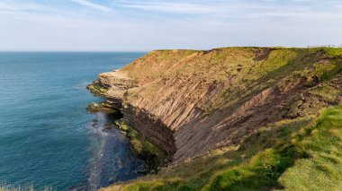 Filey Brigg 'deki Yorkshire sahili, Kuzey Yorkshire, İngiltere