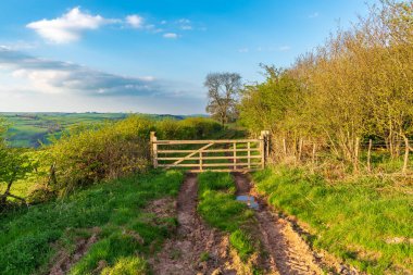 Bir kapı ve Newcastle ile Quabbs, Shropshire, İngiltere arasındaki manzara.