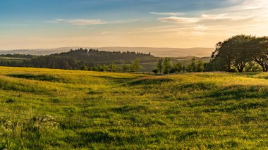 Kuzey Yorkshire, İngiltere yakınlarındaki Yorkshire Dales üzerinde akşam ışığı
