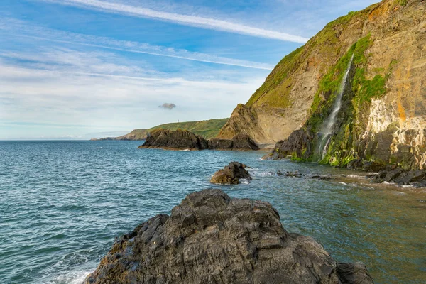 Waterfall River Saith Cascading Sea Tresaith Ceredigion Dyfed Wales — Stock Photo, Image