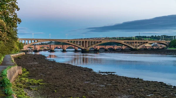 Puente Real Tweed Puente Berwick Fondo Que Conduce Sobre Río — Foto de Stock