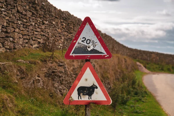 Zeichen Abstieg Achtung Schafe Gesehen Der Nähe Von Levisham North — Stockfoto