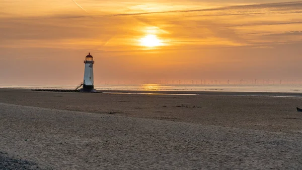 Zachód Słońca Point Ayr Lighthouse Niedaleko Talacre Flintshire Clwyd Walia — Zdjęcie stockowe