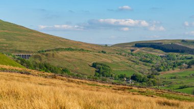 Cowgill, Cumbria, İngiltere yakınlarındaki Arten Gill Viaduct ve Dent Head Viaduct ile Yorkshire Dales manzarası