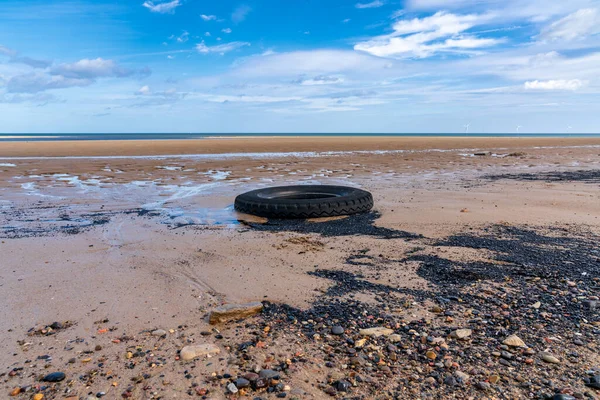 Nordseeküste Kambois Northumberland England Großbritannien Und Alte Reifen Strand Mit — Stockfoto