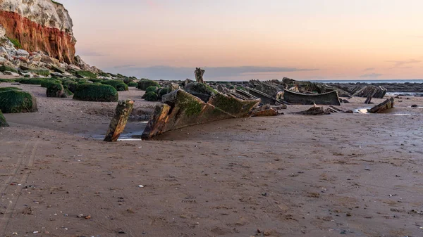 Ångtrålarens Vrak Sheraton Kvällsljuset Vid Hunstanton Cliffs Norfolk England Storbritannien — Stockfoto