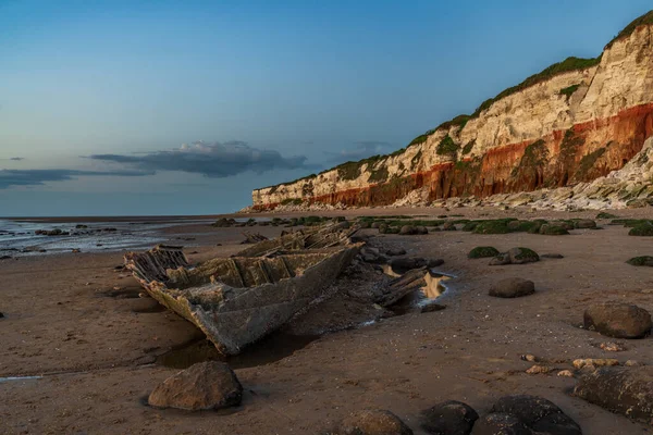 Ångtrålarens Vrak Sheraton Kvällsljuset Vid Hunstanton Cliffs Norfolk England Storbritannien — Stockfoto