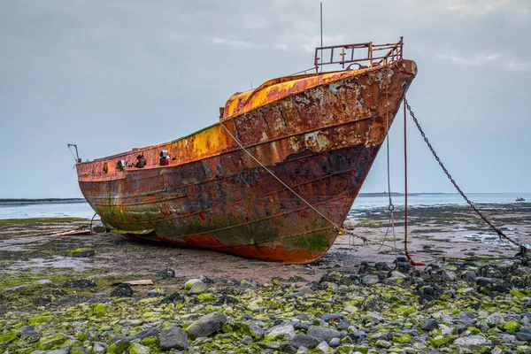 Naufrage Rouillé Dans Boue Canal Walney Route Roa Island Cumbria — Photo