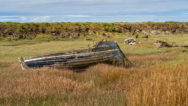 Les Épaves Quatre Bateaux Dans Herbe Askam Furness Cumbria Angleterre — Photo