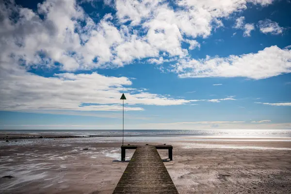 Plaża Drewniany Chodnik Seascale Kumbria Anglia Wielka Brytania — Zdjęcie stockowe