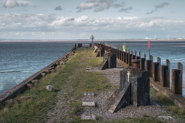 Bassa Marea Molo Portishead Con Canale Bristol Ponte Prince Wales — Foto Stock