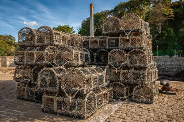 Fish Baskets Seen Ilfracombe Harbour Devon England Stock Image