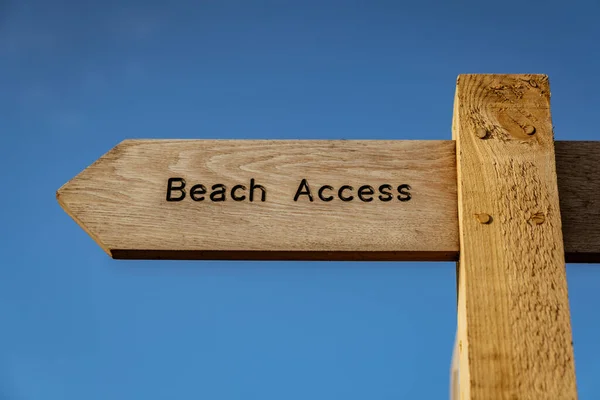 Sign Beach Access Blue Sky Background Stock Image