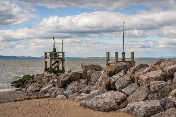 Die Hafeneinfahrt Mit Der Küste Schottlands Hintergrund Vom West Beach — Stockfoto