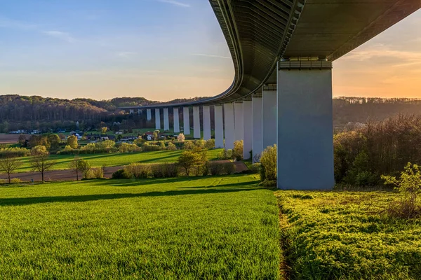 Vista Nocturna Sobre Ruhrtal Puente Autopista Hacia Mintard Muelheim Der — Foto de Stock