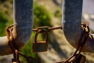 Paslı aşk kilitleri, Nienhagen yakınlarında görüldü, Mecklenburg-Batı Pomerania, Almanya