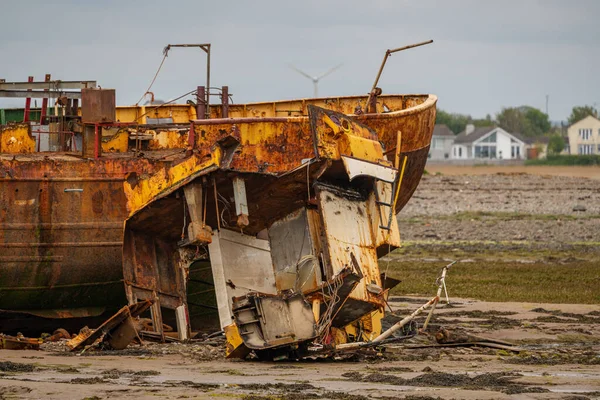 Naufrage Rouillé Dans Boue Canal Walney Route Roa Island Cumbria — Photo