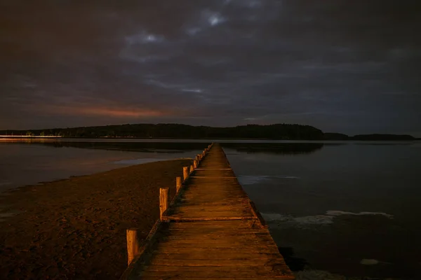 Costa Jasmunder Bodden Dopo Tramonto Con Molo Lietzow Meclemburgo Pomerania — Foto Stock