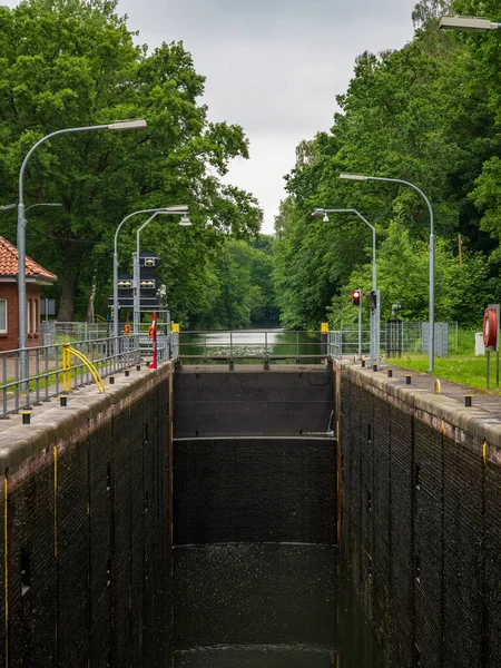 Una Chiusa Sul Fiume Elde Vicino Weisin Meclemburgo Pomerania Occidentale — Foto Stock