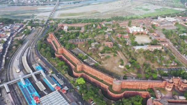 Letecký Snímek Hustě Obydleného Města Taj Agra Uttar Pradesh Indie — Stock video