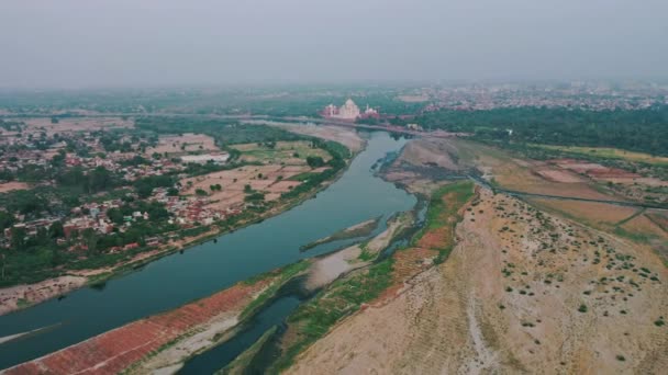 Aerial Shot Densely Populated City Taj Agra Uttar Pradesh Indi — Stock Video