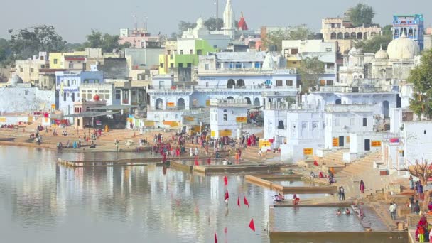 Staden Pushkar Utsikt Över Floden — Stockvideo