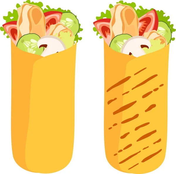 Gyönyörű Ételvonal Kontúrok Shawarma Hamburger — Stock Vector