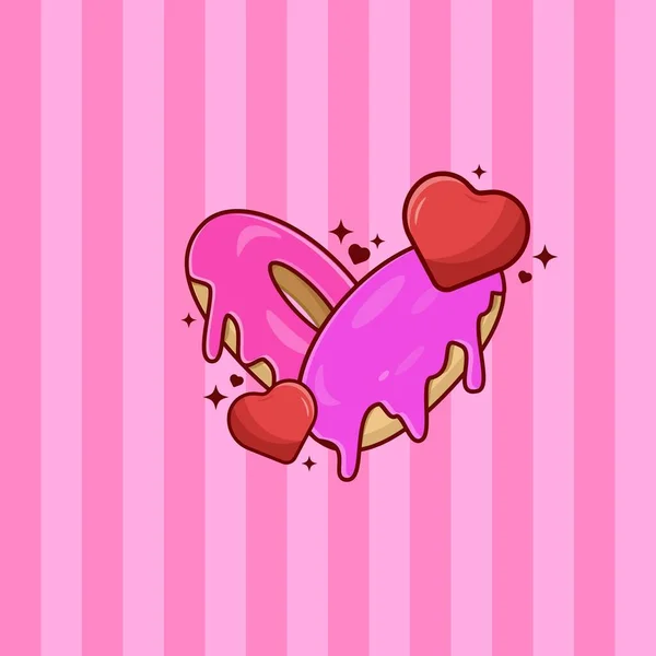 Ciambelle Dolci Con Forma Cuore San Valentino Illustrazione — Vettoriale Stock