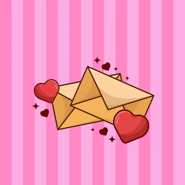 Envelope Mensagem Amor Com Ilustração Valentine Forma Coração — Vetor de Stock