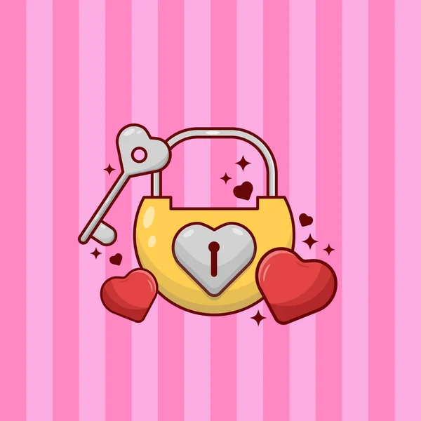 Padlock Και Κλειδί Σχήμα Καρδιάς Εικονογράφηση Valentine — Διανυσματικό Αρχείο