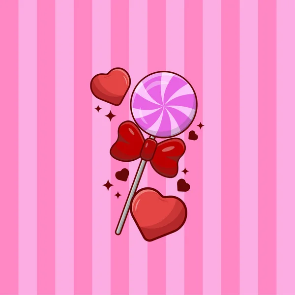 Lízátko Cukroví Tvarem Srdce Valentýna Ilustrace — Stockový vektor