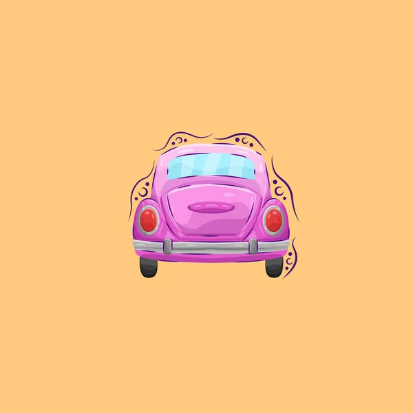Net Getrouwd Auto Met Roze Kleur Bruiloft Illustratie — Stockvector