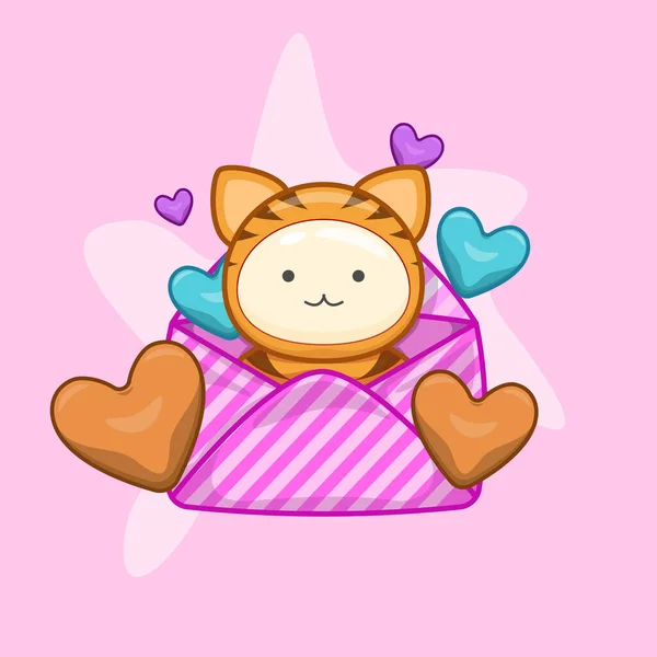 Cute Envelope Little Animal Valentine Days Vector Illustration — Stock Vector