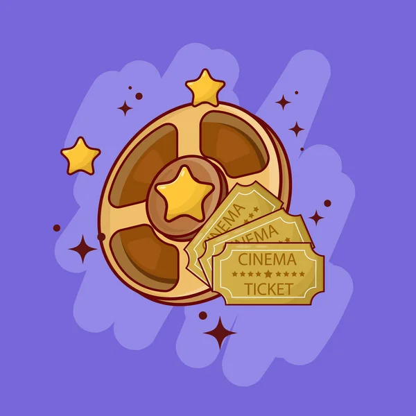 Carretes Película Cine Oro Ticket Design Vector Illustrator — Vector de stock