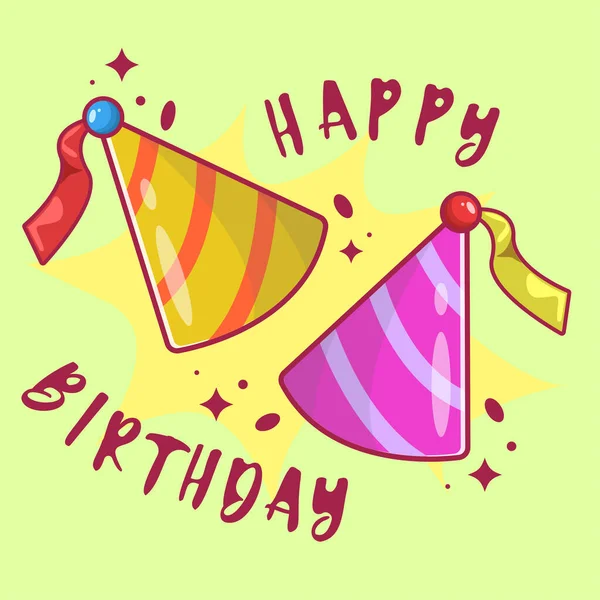 Birthday Greeting Card with Birthday Hat Cartoon Style
