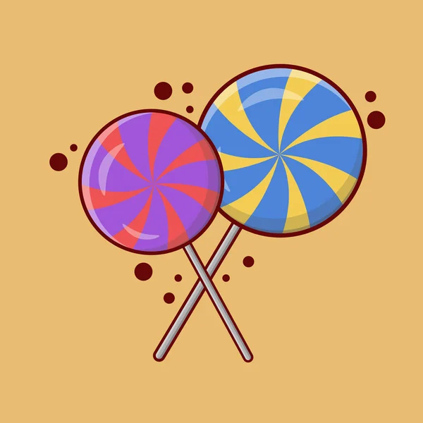 Colorful Swirl Lollipop Candy Cartoon Vector Illustration — Stockvector